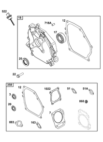 Crankcase Cover/Sump And Lubrication Group Diagram and Parts List for 130G32-0184-F1 100000 - 19Z999 Briggs and Stratton Engine